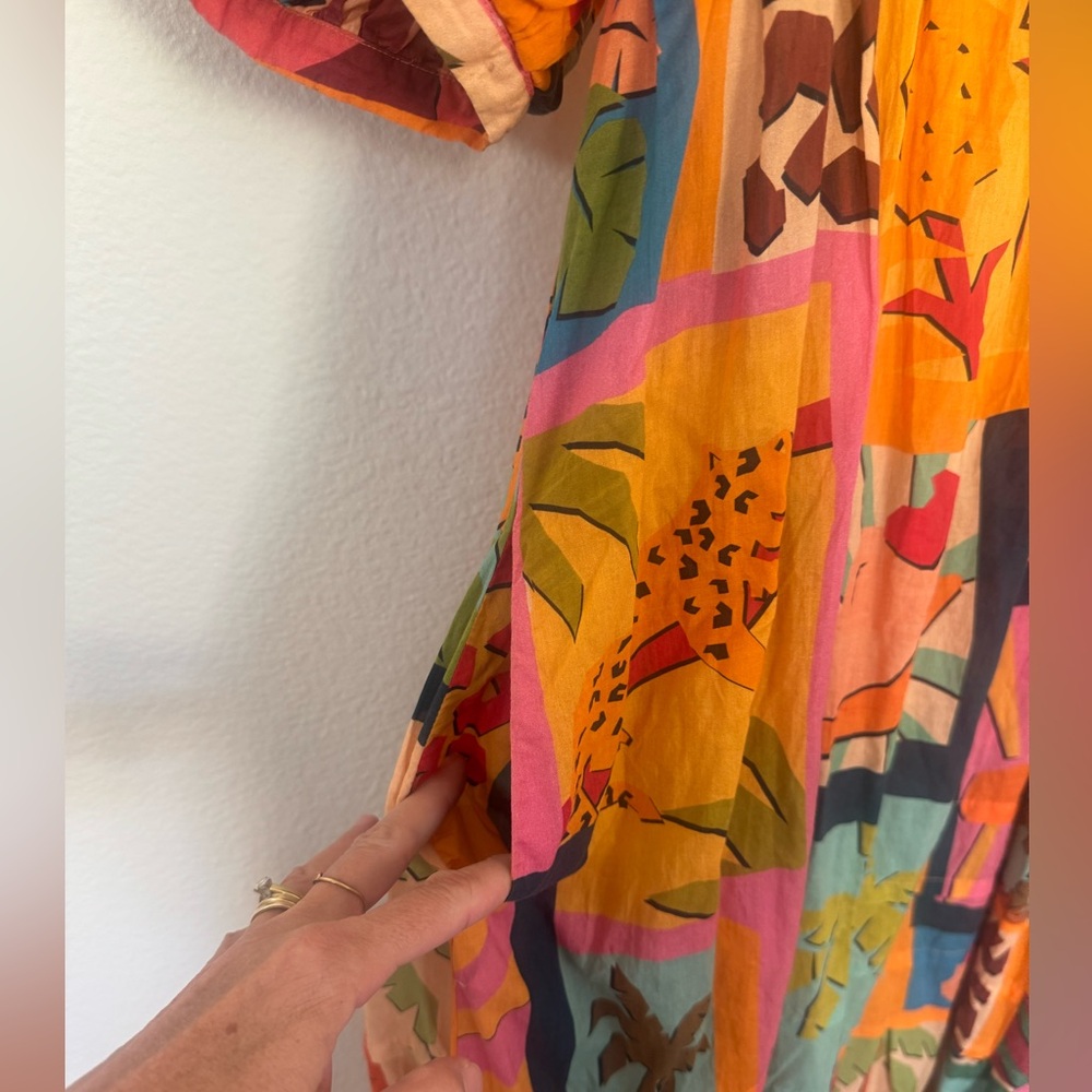 FARM Rio Tropical Collage Midi Square Neck Womens Dress Size L large Colorful - Picture 7 of 16